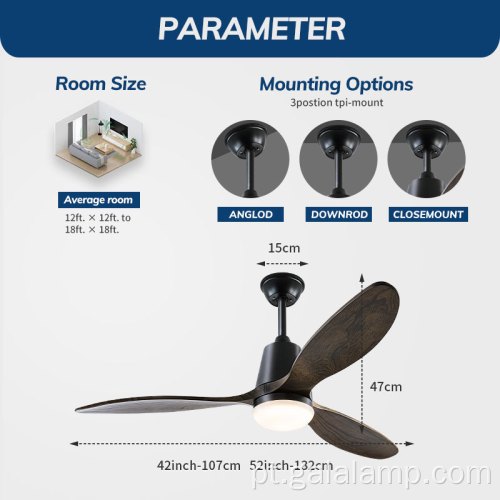 Ventilador de teto profissional com controle leve e remoto